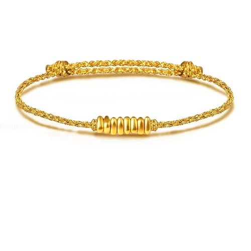 Pure 999 24k Yellow Gold Women Men Square Beads Weave Bracelet