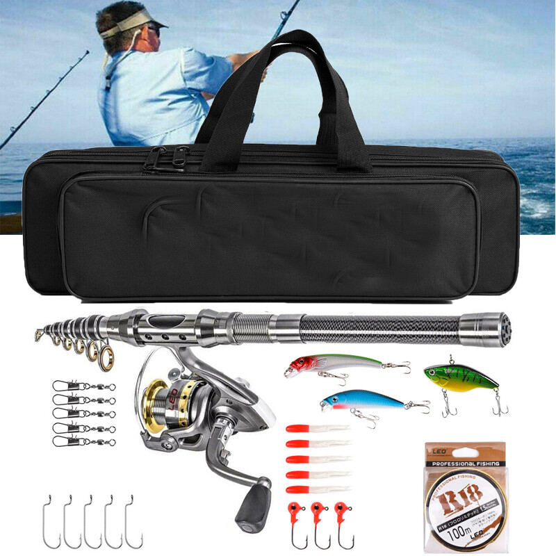 Telescopic Fishing Rod Spinning Pole Reel Combo Fishing Kit Saltwater Freshwater