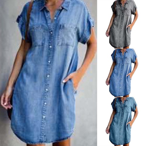 Robe chemise en jean manche courte femme sale