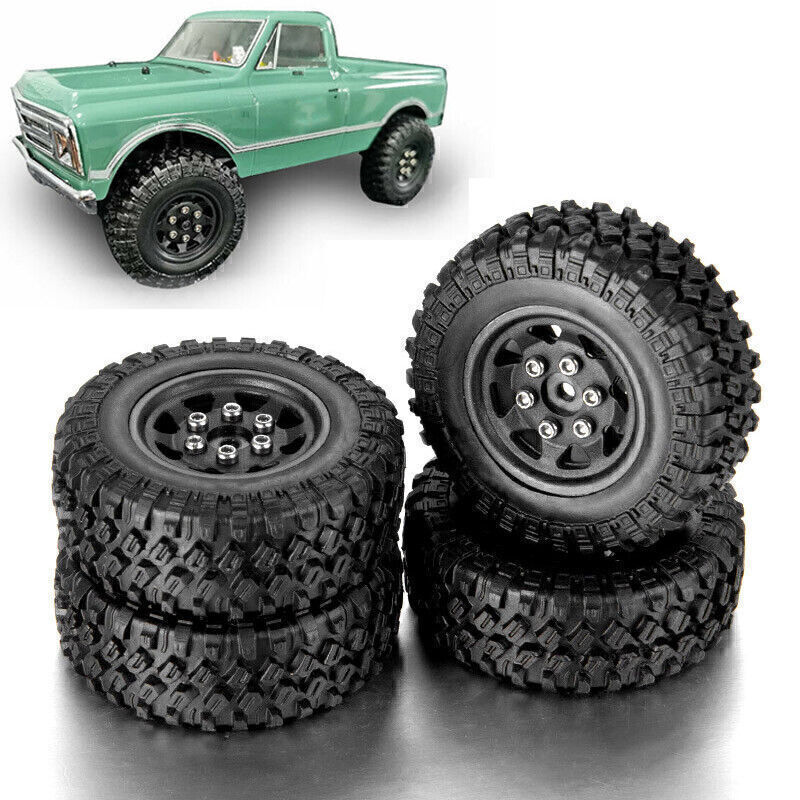 4PCS Beadlock Tires & Wheels Rims Tire for 1/24 Axial SCX24 