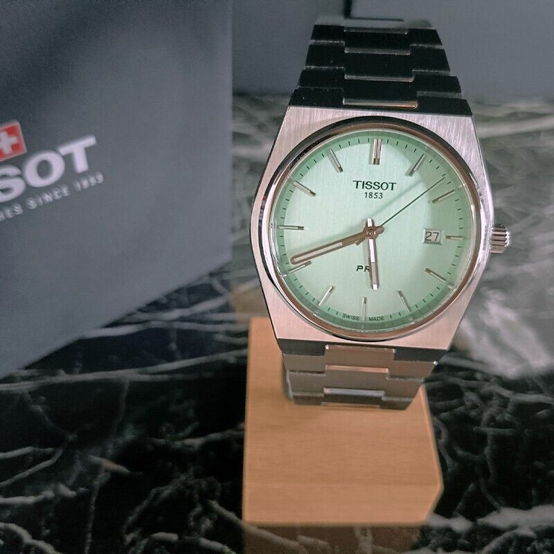 Pre-owned Tissot Men's Prx/316l Mint Green Dial Stainless Steel Quartz Watch T137.410.11.0