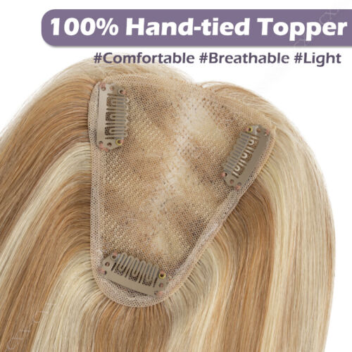 Free Part Lace Clip in Top REAL Human Hair Topper Toupee Piece Women Hairpiece A