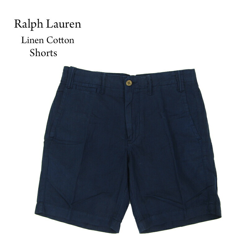 Короткие брюки прямого кроя из однотонного льна и хлопка Polo Ralph Lauren - Темно-синий