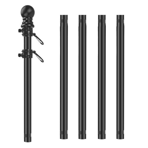 6FT Flag Pole Kit Heavy Duty Bracket Metal Pole With 2 Rotating Rings For Garden