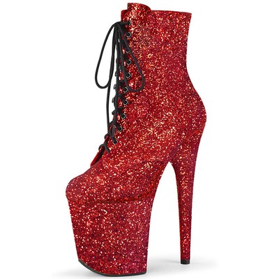 MARKENLOS STIEFEL SCHUHE 20 CM PLATFORM ROT STRASS HOCH POLE TANZ LEDER KUNSTSTOFF 19022