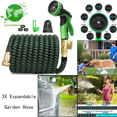 3X Stronger Brass Deluxe Expandable Flexible Garden Water Hose 25/50ft 75/100ft