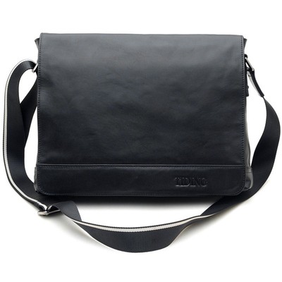 TIDING MEN'S NAPPA LEATHER BLACK SATCHEL SHOULDER MESSENGER BAG DOCUMENT 13" LAPTOP BAG