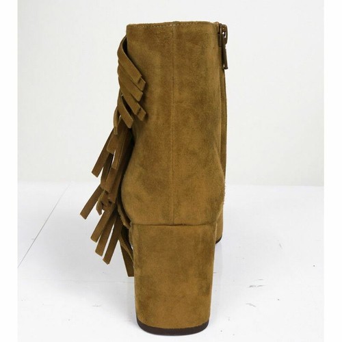 Pre-owned Saint Laurent Sz 37.5 $895  Tan Suede 70 Babies Fringe Boho Fall Ankle Boots In Brown