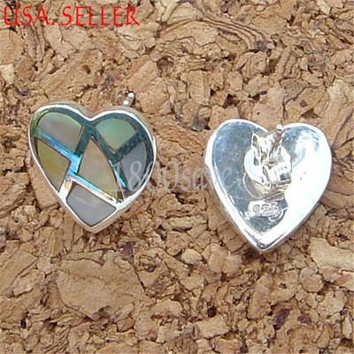 Genuine 925 Sterling Silver Colorful Heart Shell Stud Post Earrings 10*12mm V322