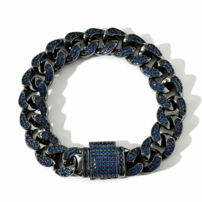 12mm Wide Black Miami Cuban Link Iced Flooded CZ Hip Hop Bracelet Necklace A9320