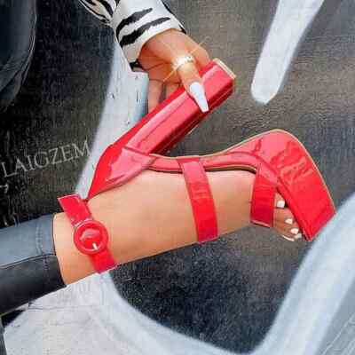 Women Platform Sandals Open Toe Buckle Straps Thick High Heels Pumps Shoes Woman