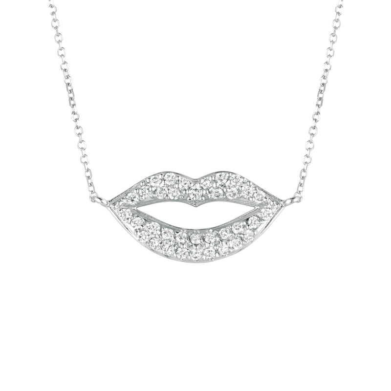 Pre-owned Morris 0.35 Carat Natural Diamond Lips Necklace 14k White Gold Si 18 Inches Chain