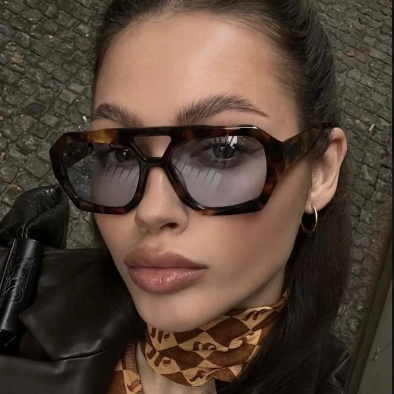 Leopard Square Sunglasses Women Ocean Mirror Big Frame Retro Shades