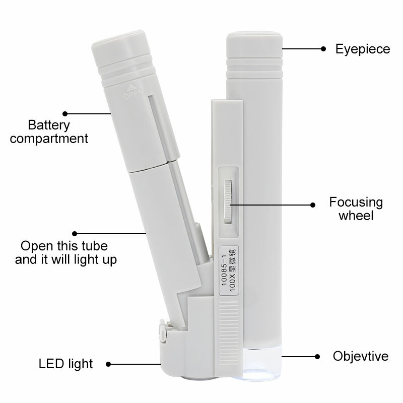 100X Handheld Microscope Mini Pocket Microscope LED Foldable