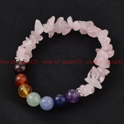 Crystal Gemstone Bracelet Bead 7 Chakra Natural Stone Stretch Chip Jewelry 7.5''