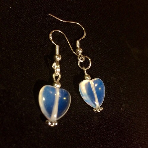 Opalite Heart  Dangle Stone Earrings