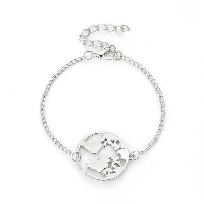 Chain Link World Map Bracelets Bangles Jewelry Globe Bracelet Charm Travel Jewellery Gift Wanderlust Earth Bracelet
