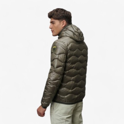 Pre-owned Blauer Men's  Onda Wawe Glossy Nylon Puffer Jacket Green Pine Ai24 In Green Pine Cone
