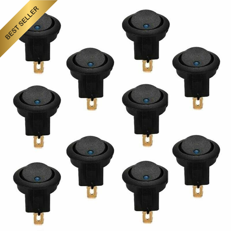 10X Blue LED Light 12V round Rocker Toggle Switch, 3 Pins On/Off SPST Design for
