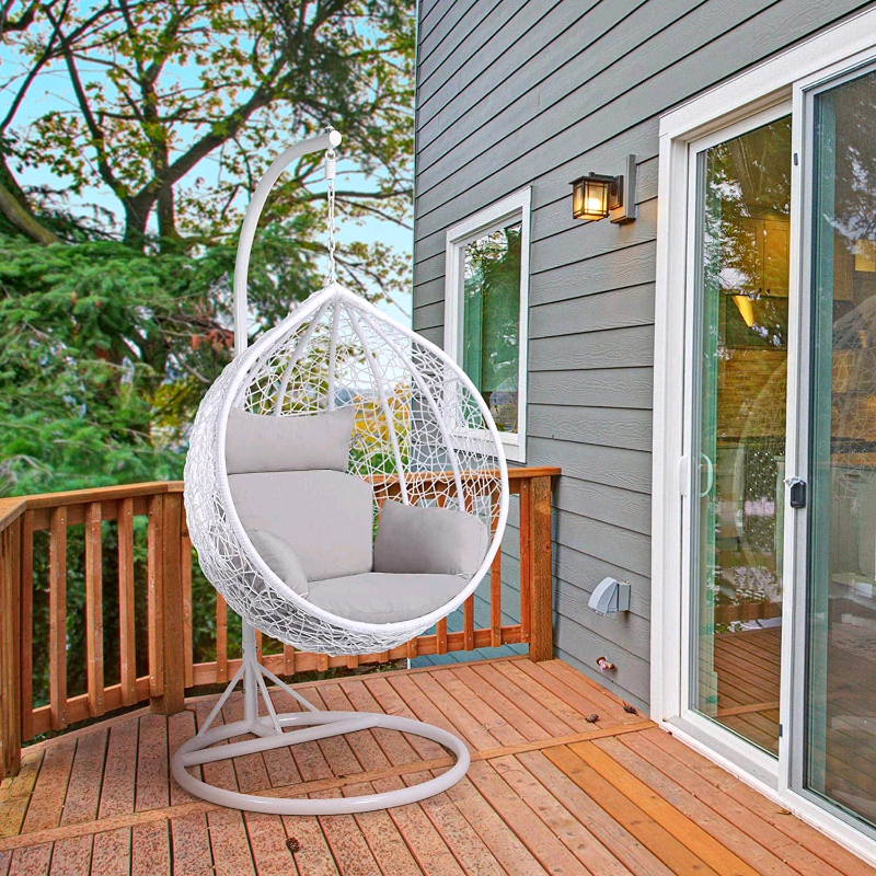 BRAND NEW HANGING GARDEN EGG CHAIR SWING INDOOR OUTDOOR WHITE/BLACK