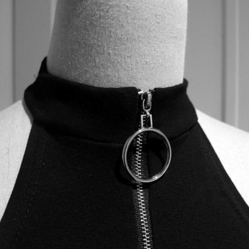 Lady High Collar Vest Zip Up Camisole Sleeveless Tank Top