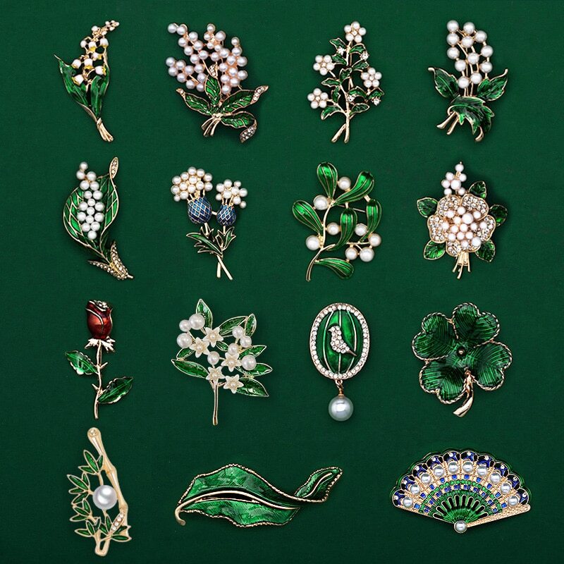 Enamel Floral Leaf Brooch Lily Of The Valley Brooch Pin