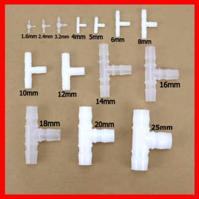 Plastic T Piece Equal Tee Pipe Joiner Connector Hose Water Tube Fitting Barbed