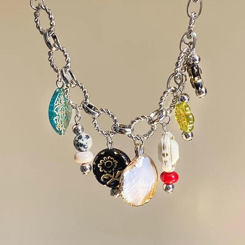 Vintage Schmetterling Muschel Choker Halskette Zinklegierung Strass Mit Quaste