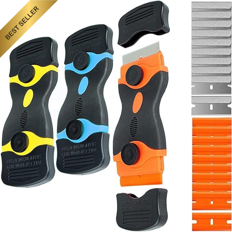 3 Pack Double Edge Razor Blade Scraper 3-In-1 Set with Replacement 15 Pcs Plasti