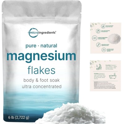 Pure Magnesium Flakes for Foot Body Bath Soaks Anti-Stress Relaxation Skin 6 Lb 