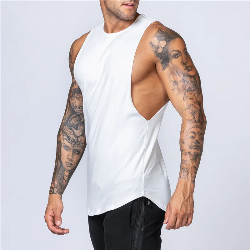 Men'S Gym Clothing Summer Fitness Cotton Tank Top Men Jogging Bodybuilding Sleev