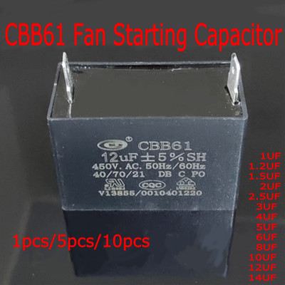 1/5/10Pcs 1/1.2/2/3~14UF 450VAC CBB61 Fan Starting Capacitor 2 Pin 50/60Hz