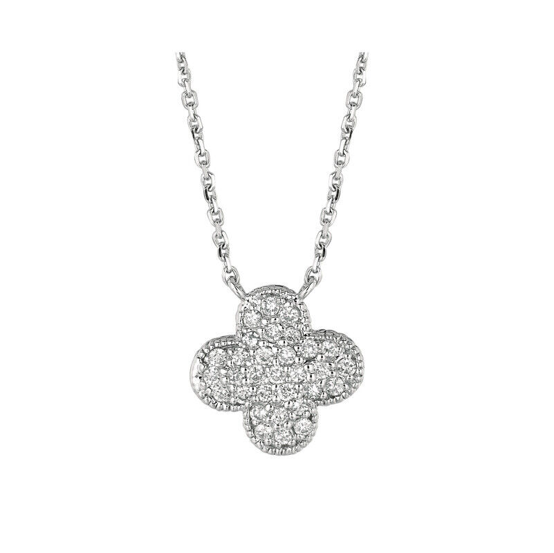 Pre-owned Morris 0.33 Carat Natural Diamond Clover Cluster Necklace 14k White Gold Si