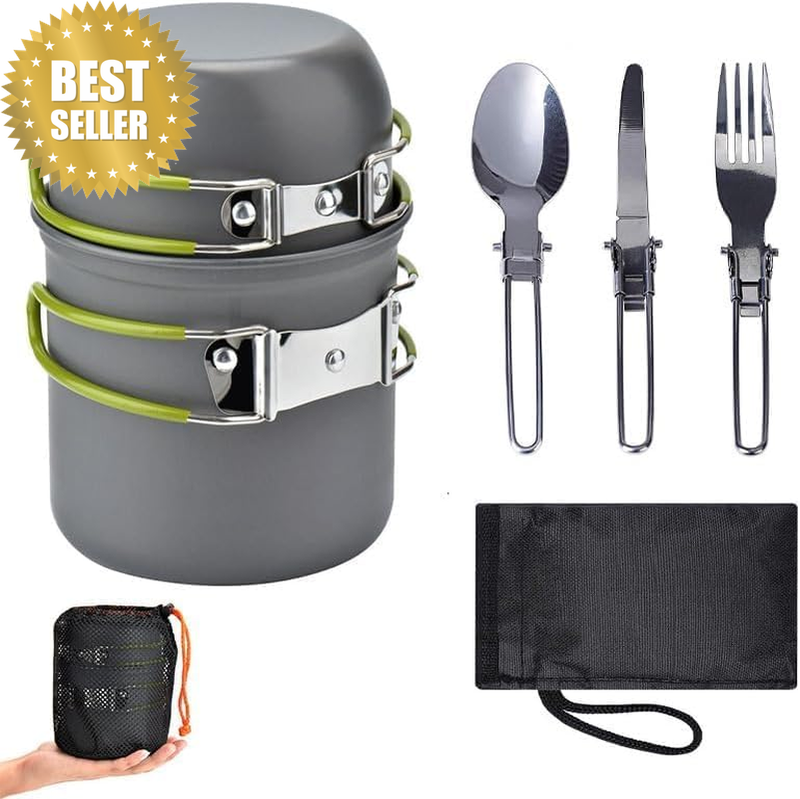Camping Cookware Mess Kit Backpacking Pot Gear Camping Cooking Pots and Pans Set