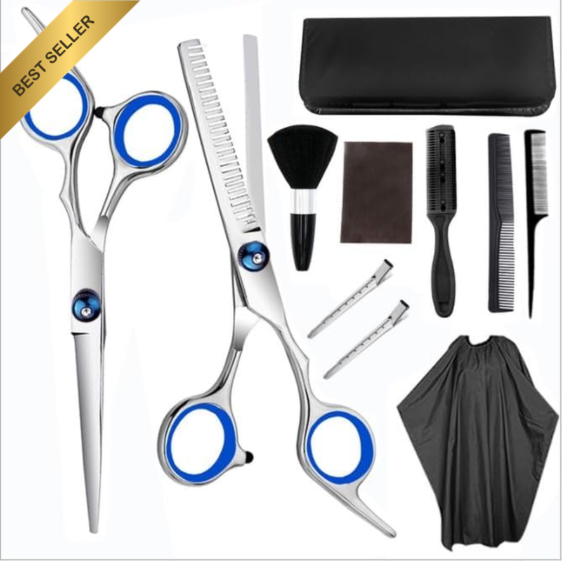 Professional 10 Pcs 6 Inch Barber Hair Cutting Thinning Scissors Set with Cape a