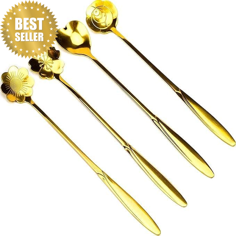 (Set of 4) Stainless Steel Golden Spoon Set, Cutlery Kitchen Tablewar, Different