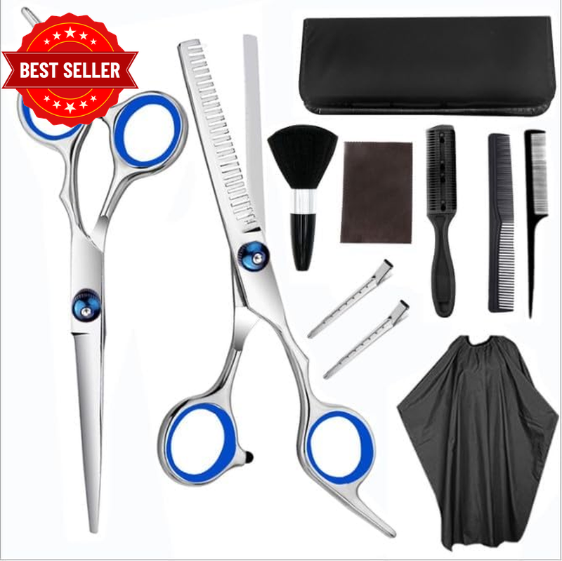 Professional 10 Pcs 6 Inch Barber Hair Cutting Thinning Scissors Set with Cape a