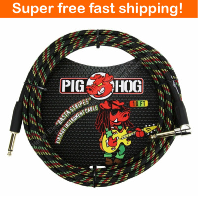 Pig Hog PCH10RAR 1/4'' Straight to 1/4'' Right-Angle Rasta Instrument Cable 10FT