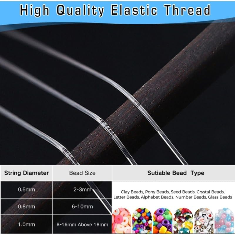 3Rolls 0.5 0.8 1.0mm Clear Bead Cord Crystal Elastic Bracelet String for Jewelry