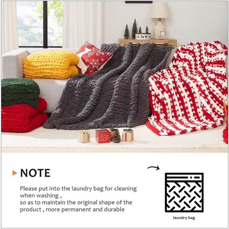 Chunky Knit Blanket Throw,Soft Chenille Yarn Throw Blanket 50X60，Handmade Thick