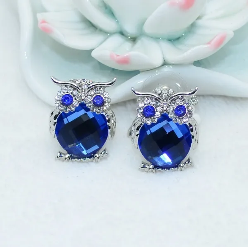 The New Diamond Crystal Animal Stud Earrings Three Color Optional Owl Earrings(4 Colors)