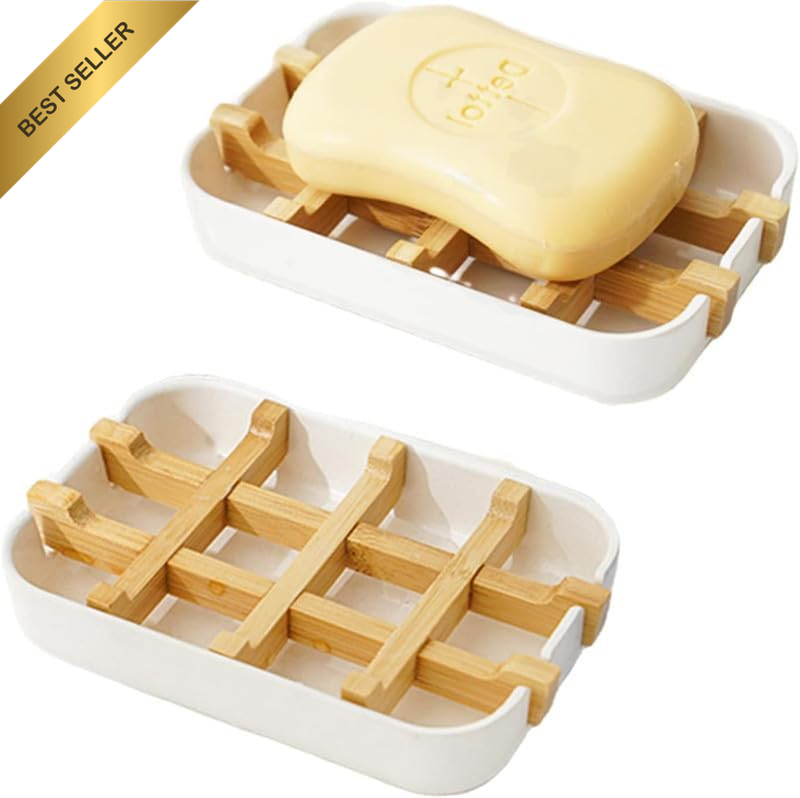 Bamboo Fiber Bar Soap Holder with Drainage, 2Pcs Bathroom Bamboos Fibers Soap Di