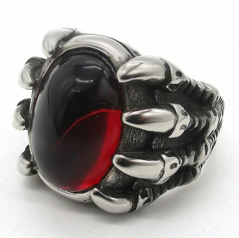 Hip Hop Mens Onyx Dragon Claw Red Ruby CZ Ring Band Luxury Jewelry Stainless Steel Size 8-12