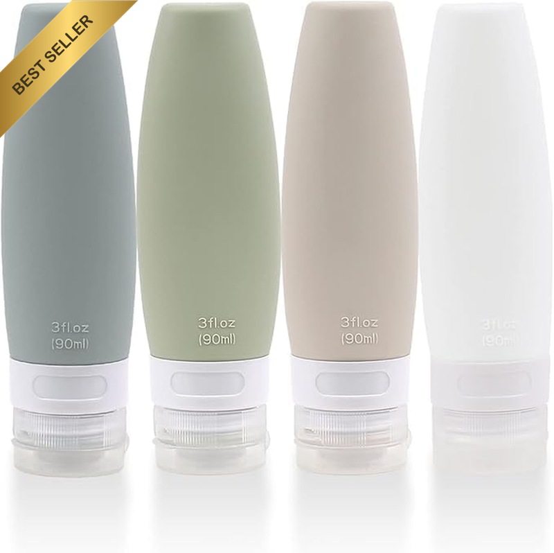 Silicone Travel Bottles - Refillable Toiletry Containers, 4-Pcs Set with TSA App