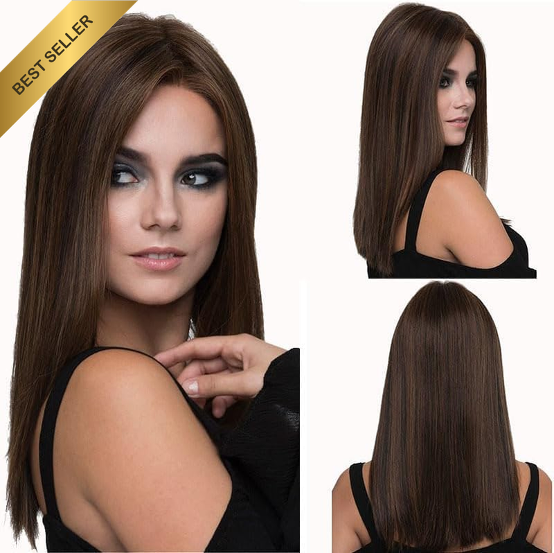 Long Straight Dark Brown Synthetic Wigs for Women Costume with 1 Wig Cap (Dark B