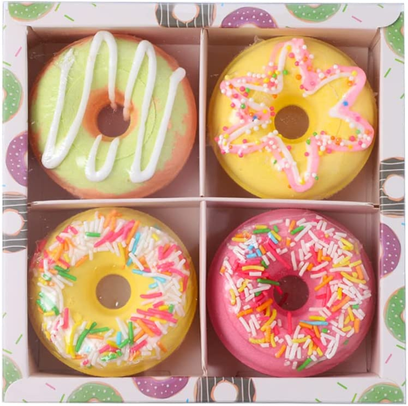 4 X Big Donut Natural Bath Bombs Gift Set, Party Set for Bubble Bath, Bath Fizze
