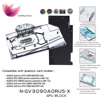 GPU Water Block For GIGABYTE Aorus RTX 3080 3080Ti 3090 Master 10G 24G aRGB RGB