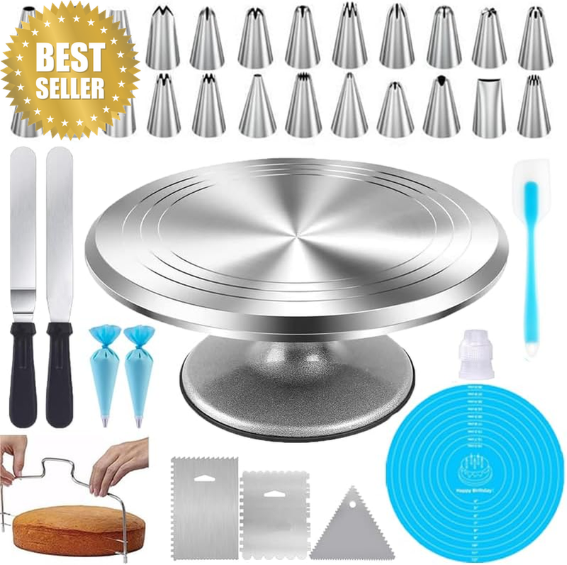 Cake Turntable, 36Pcs Aluminium Alloy 12'' Cake Decorating Kit, Rotating Cake St
