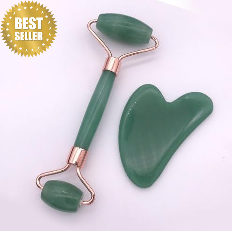 Roller and Gua Sha Stone Massage Tool Set, Natural Resinface Roller Stone for Sk