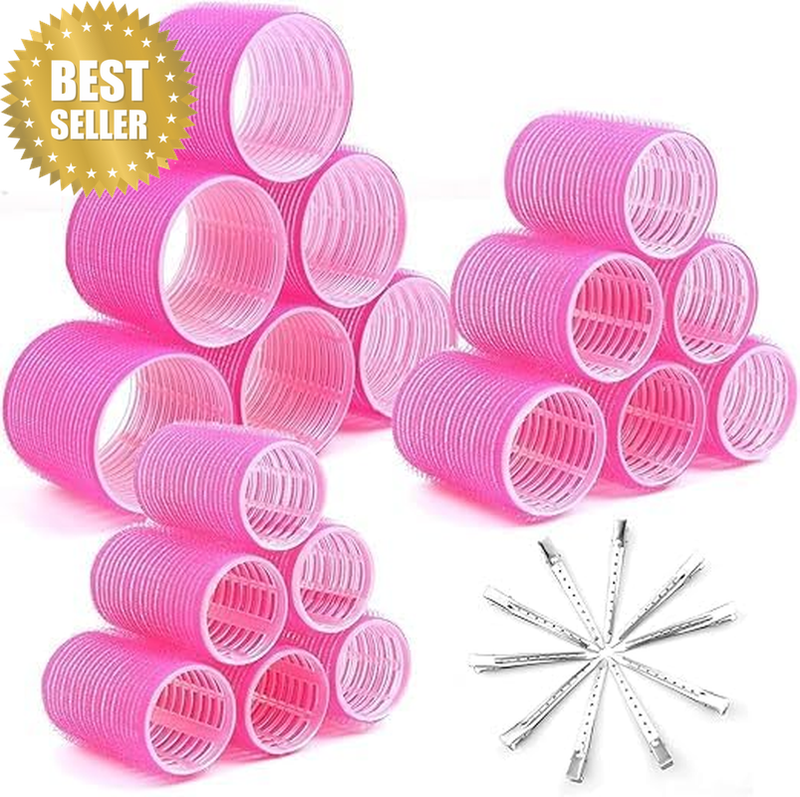 Self Grip Hair Rollers Curlers Set - 28 Pieces with 3 Sizes (6 Jumbo, 6 Large, 6